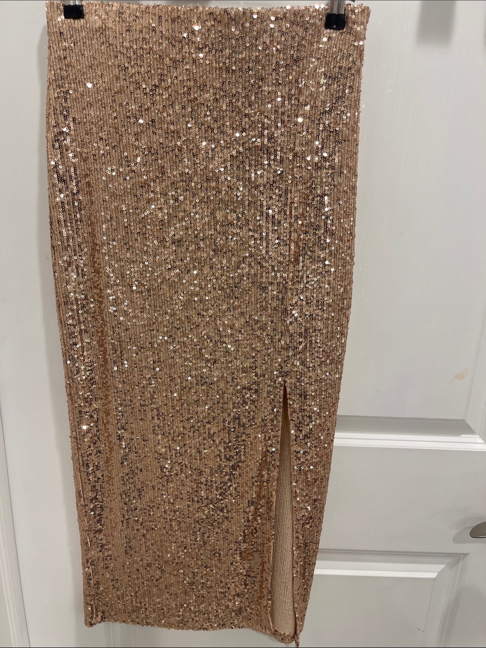 Bailey 44 Rose Gold Sequin Midi Skirt with Side Slit